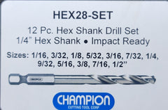 12pc Hex Shank Drill Bit Set